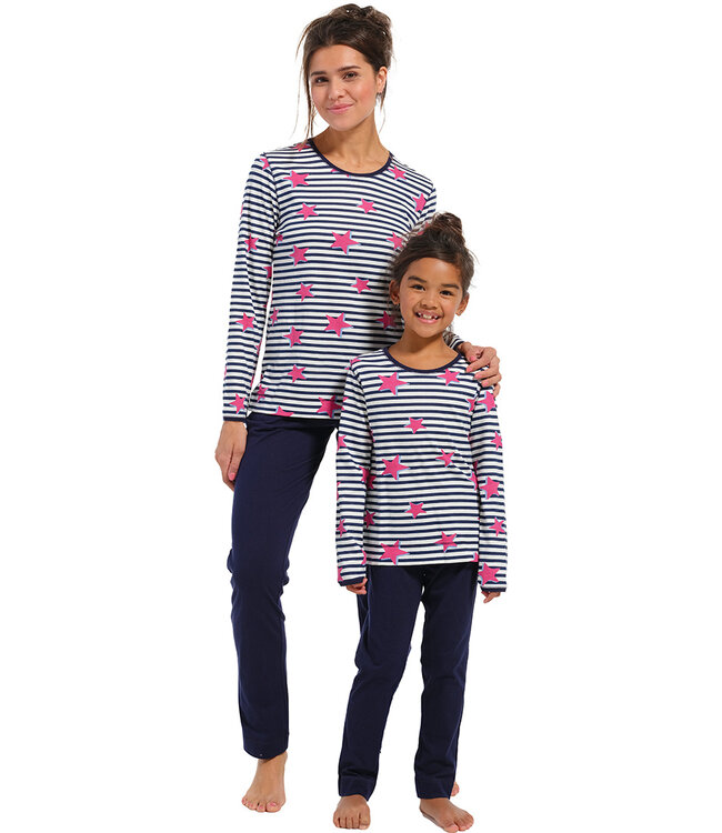 ladies long sleeve cotton stripey pyjama set 'trendy starlines'