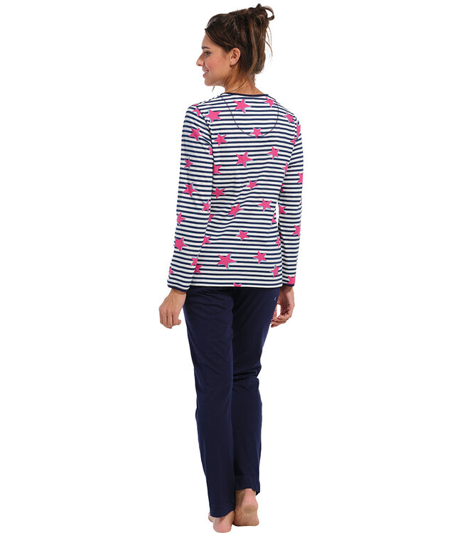 ladies long sleeve cotton stripey pyjama set 'trendy starlines'