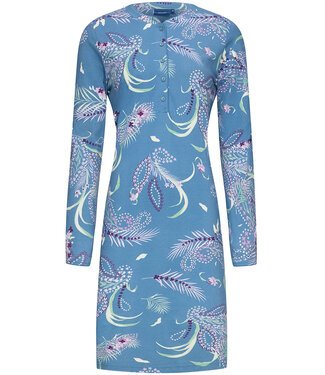 Pastunette ladies longer length cotton nightdress with buttons 'paisley peacock' (105cm)