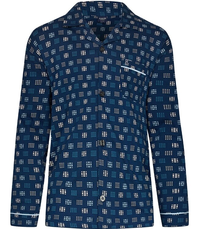 katoenen doorknoop heren pyjama met lange mouwen 'brick blocks'
