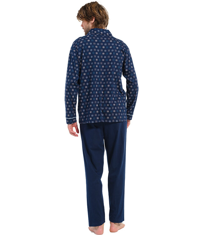 katoenen doorknoop heren pyjama met lange mouwen 'brick blocks'