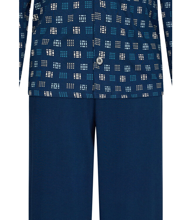 katoenen doorknoop heren pyjama met lange mouwen 'brick blocks'