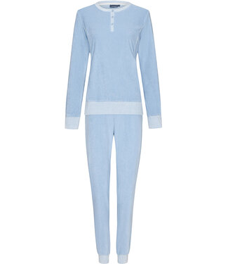 Pastunette lichtblauwe badstof lounge - pyjama set met knopen 'just blue'