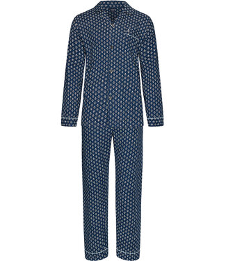 Robson men's dark blue long sleeve cotton woven full button pyjama 'modern man'