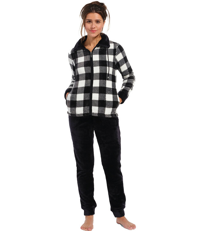 ladies soft fleece lounge home suit 'trendy chunky checks'