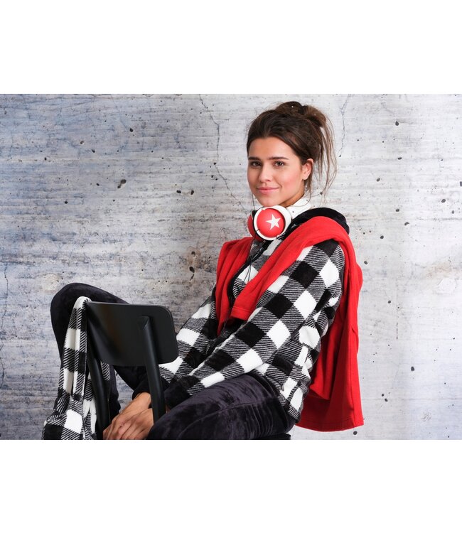 ladies soft fleece lounge home suit 'trendy chunky checks'