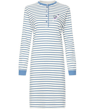 Pastunette ladies striped cotton nightdress with buttons 'pretty jewel flower'