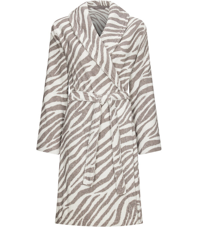 light grey cotton terry wrap-over dressinggown 'tiger lines'