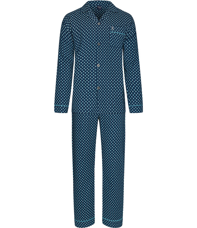 Robson men's dark blue long sleeve cotton woven full button pyjama 'modern classic'