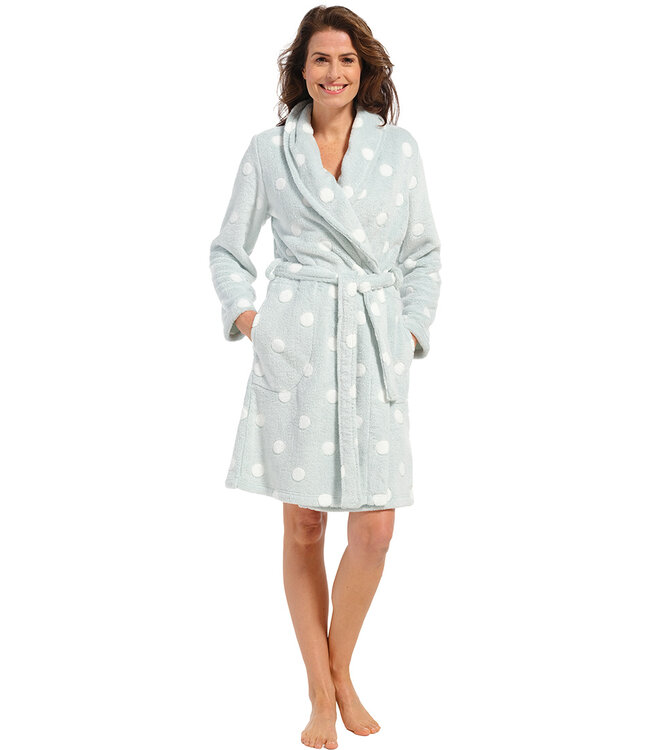 light green warm fleece wrap-over dressinggown 'dotty circles'