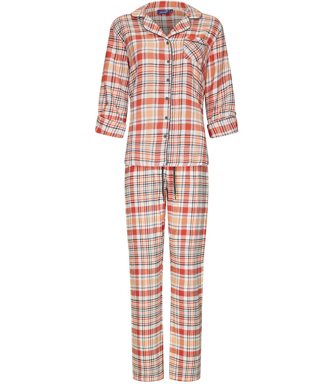long sleeve full button woven cotton pyjama  'peachy orange check'