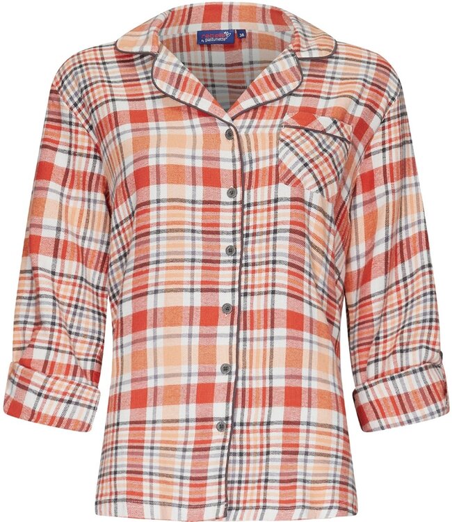 long sleeve full button woven cotton pyjama  'peachy orange check'