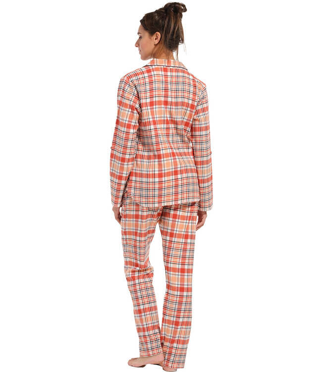 geweven-katoen pyjama met lange mouwen 'peachy orange check'