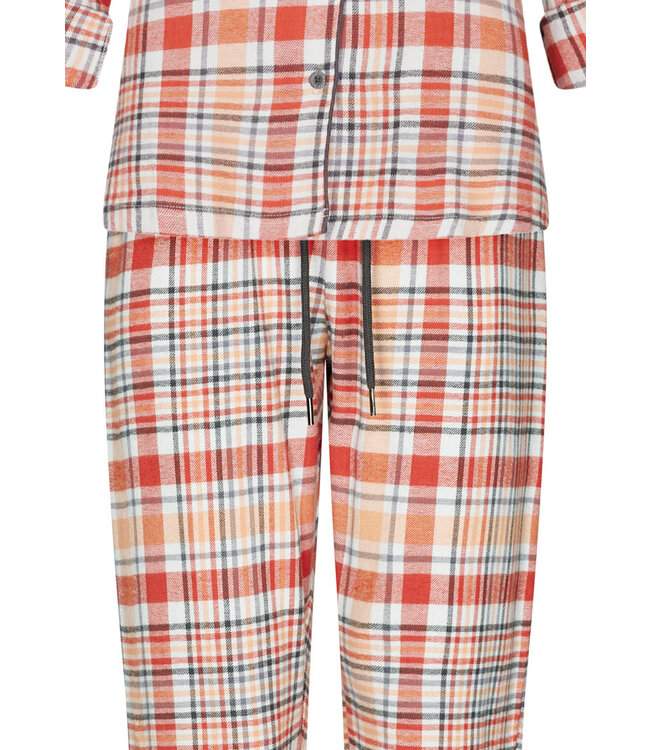 long sleeve full button woven cotton pyjama  'peachy orange check'