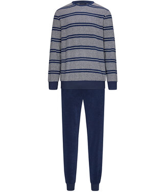 Pastunette for Men trendy terry lounge pyjama with cuffs 'blue striped line'