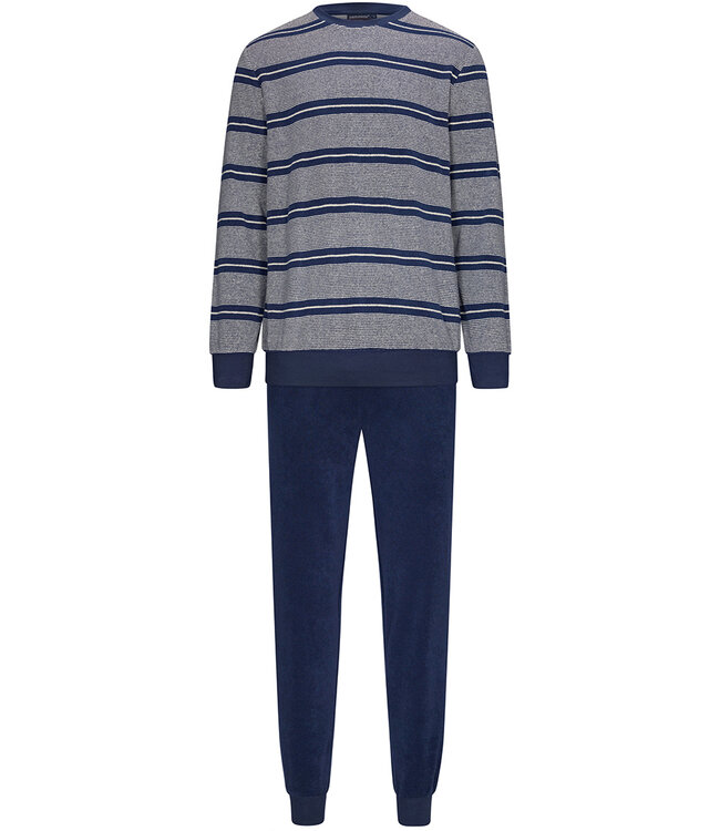 Pastunette for Men trendy badstof heren pyjama met boorden 'blue striped line'