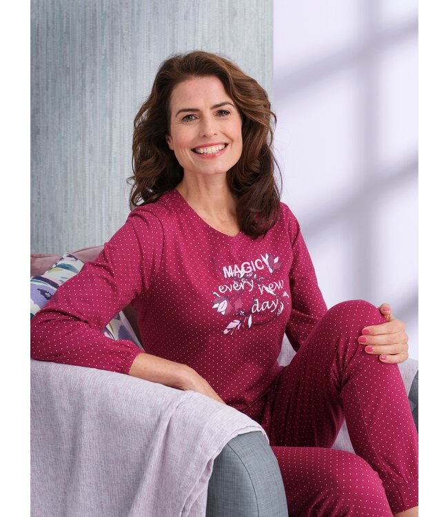 katoenen damespyjama met lange mouwen 'magic fuchsia flower garden'