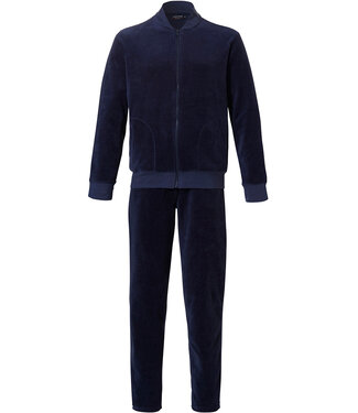 Pastunette for Men donkerblauw velours, herenhuispak met ritssluiting 'classic sporty'