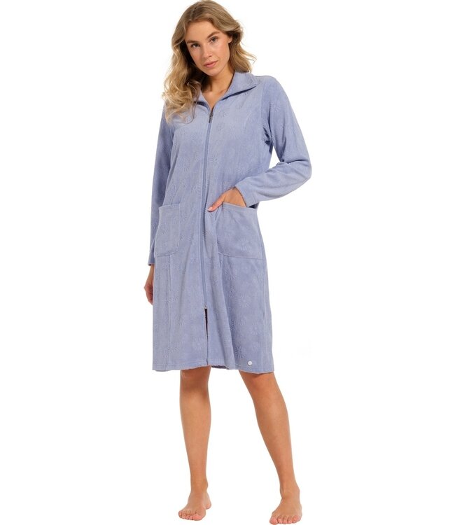 lilac beauty ladies embossed terry morninggown with zip  'abstract daisy flower'