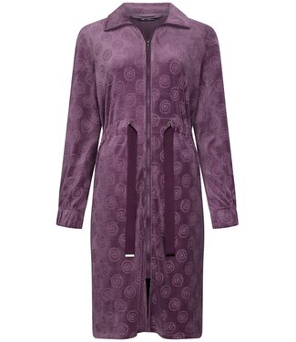 Pastunette Deluxe luxe dames ochtendjas 'soft swirls' van paars velours met ritssluiting en taille lint