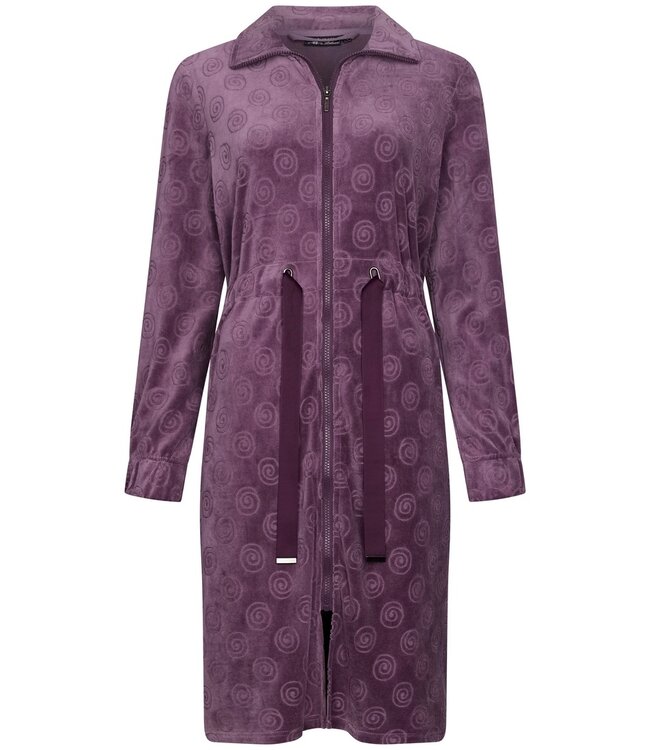 Pastunette Deluxe ladies luxury purple velvet  morninggown with full zip 'soft swirls'