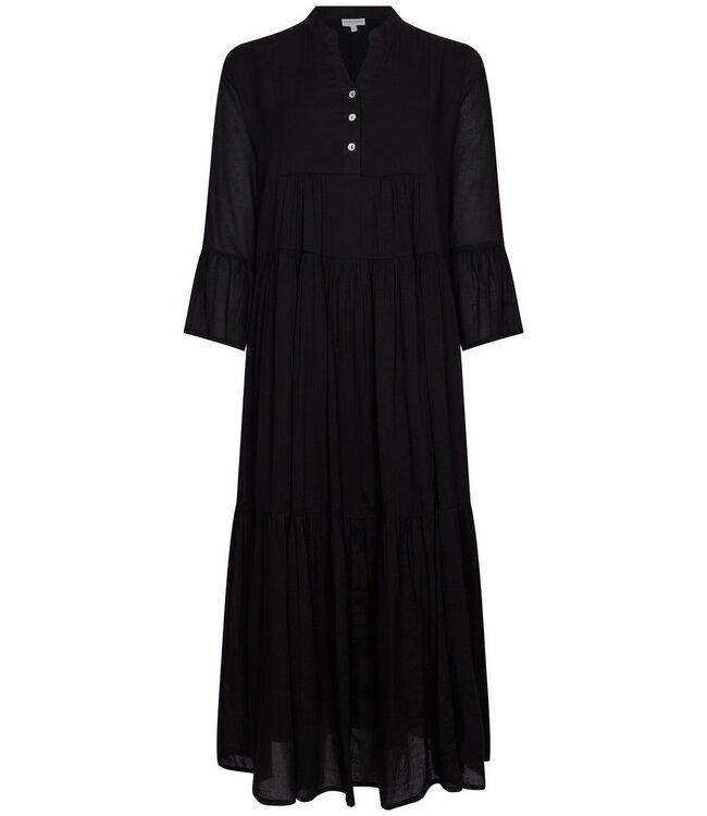 Pastunette Beach ladies extra long black beach dress cover up with flared sleeves 'sunny day frills'