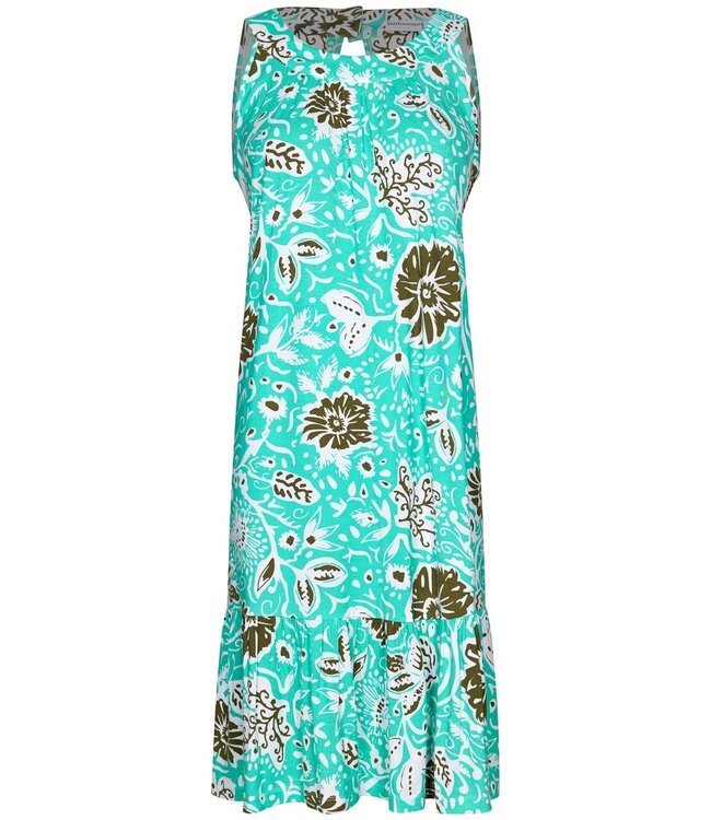 Pastunette Beach ladies sleeveless beach dress with flattering front and wide frilled hem 'beach flower'