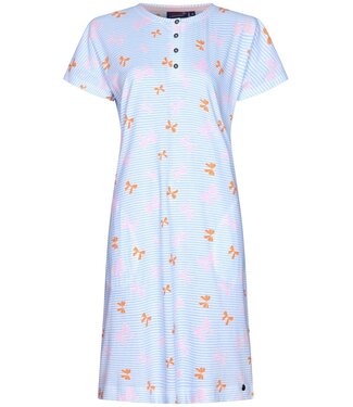 Rebelle stripey short sleeve cotton single jersey nightdress with buttons 'pretty bows & stripes'