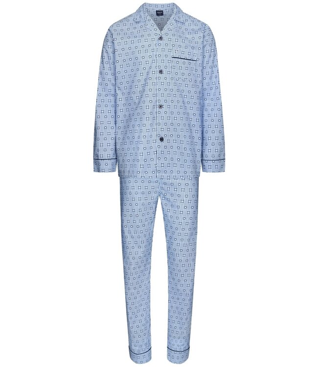 Robson men's light blue full button 100% cotton woven pyjama 'dotted squares'