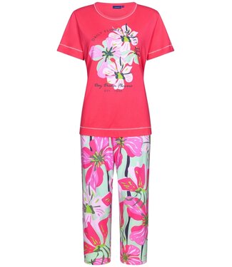 Pastunette dames pyjama met korte mouwen en 3/4e capri broek'floral moments'