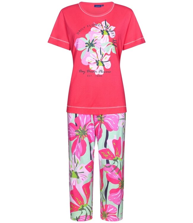 Pastunette dames pyjama met korte mouwen en 3/4e capri broek'floral moments'