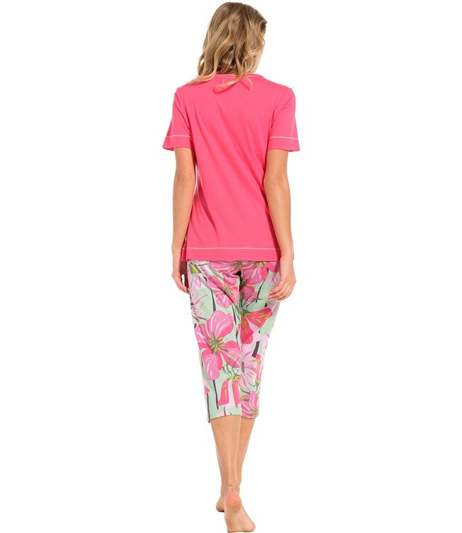 dames pyjama met korte mouwen en 3/4e capri broek'floral moments'