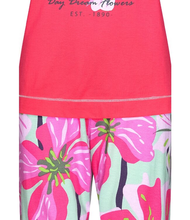 dames pyjama met korte mouwen en 3/4e capri broek'floral moments'