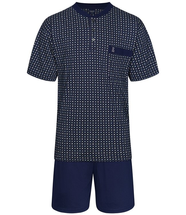 Robson men's short sleeve cotton single jersey shorty set with buttons 'groovy squares'