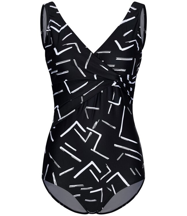 black soft cup swimming costume 'monochrome dashes'
