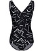 black soft cup swimming costume 'monochrome dashes'