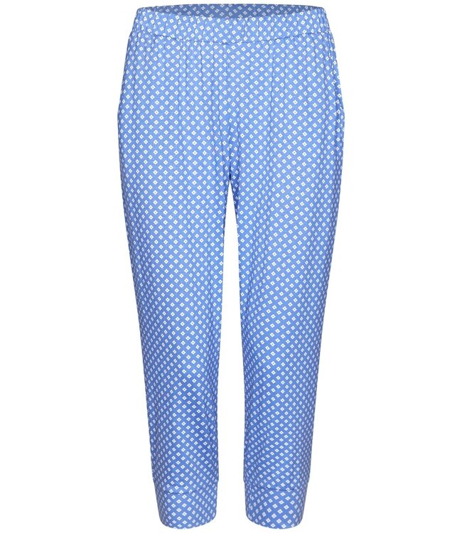 ladies short sleeve luxury blue 3/4 pyjama with buttons 'little white flowers'