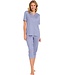 ladies short sleeve luxury blue 3/4 pyjama with buttons 'little white flowers'