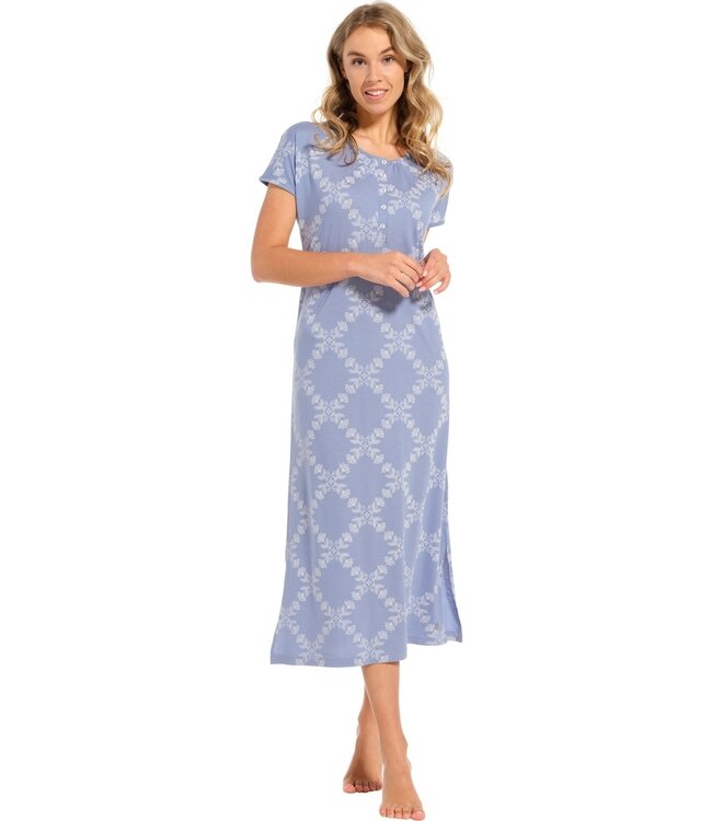 luxe damesnachthemd met lange mouwen en knoopjes van katoen-modal 'floral diamonds'