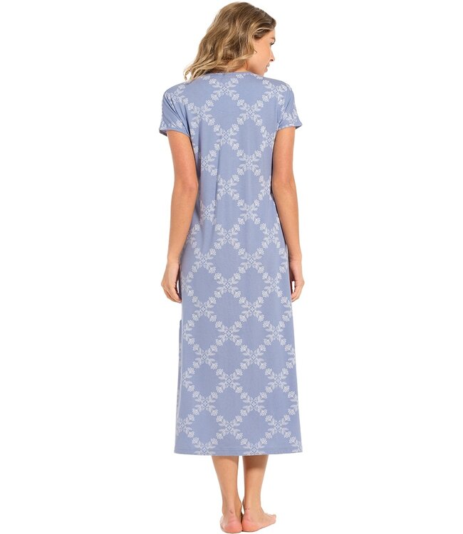 luxe damesnachthemd met lange mouwen en knoopjes van katoen-modal 'floral diamonds'