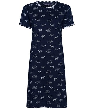 Rebelle ladies blue short sleeve cotton single jersey nightdress 'at the zoo'