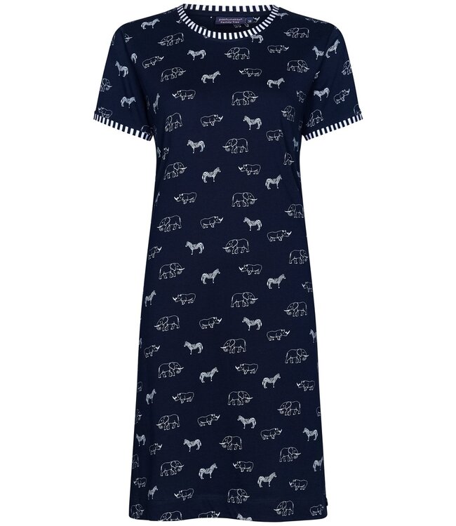 Rebelle ladies blue short sleeve cotton single jersey nightdress 'at the zoo'