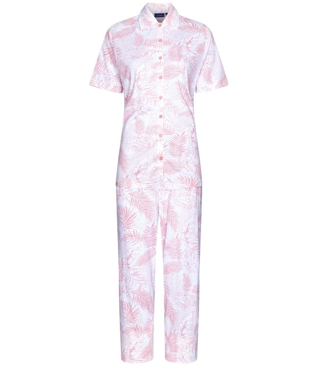 Pastunette doorknoop damespyjama van biologisch katoen met korte mouwen 'outdoor life pink'