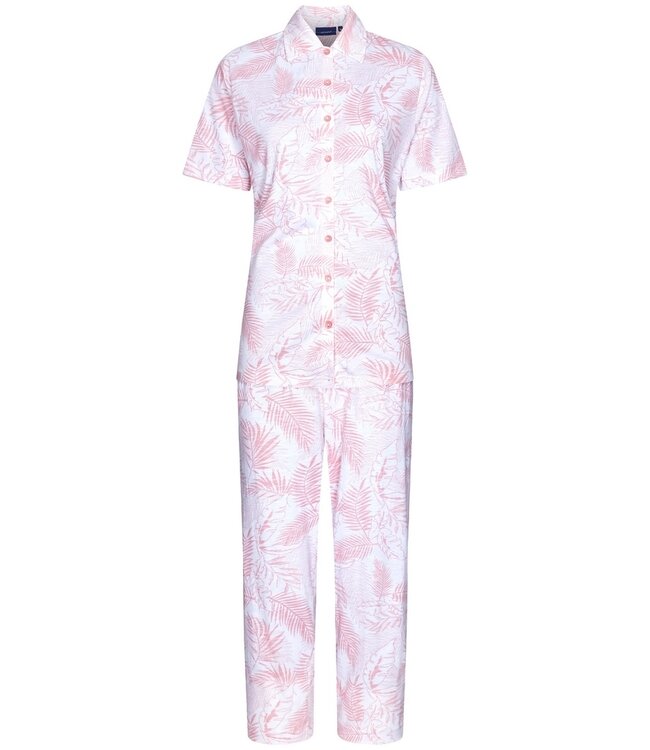 Pastunette ladies short sleeve full button organic cotton pyjama set 'outdoor life pink'