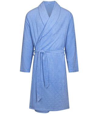 Pastunette for Men men's light blue cotton-jacquard terry mix wrap-over morning gown with belt