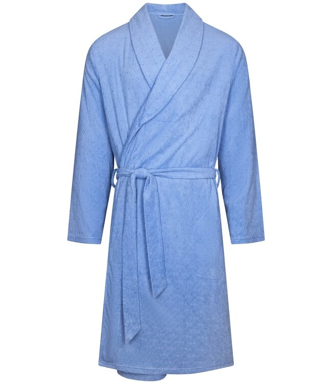 Pastunette for Men lichtblauwe overslag badstof badjas met ceintuur voor heren van katoen-jacquard