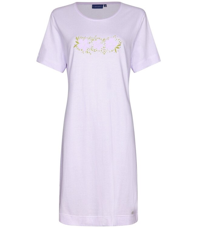 Pastunette katoenen dames nachthemd met korte mouwen 'flowery lilac stripes'