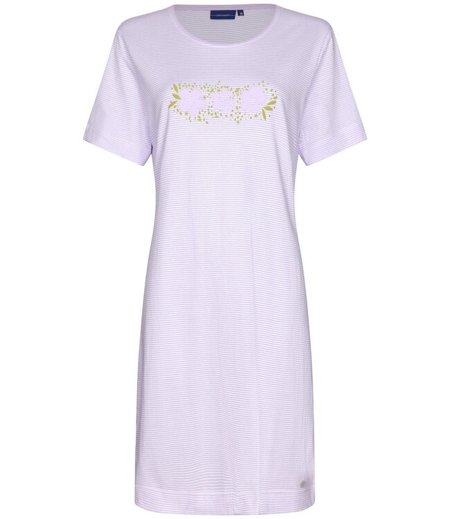 Pastunette ladies short sleeve cotton nightdress 'flowery lilac stripes'