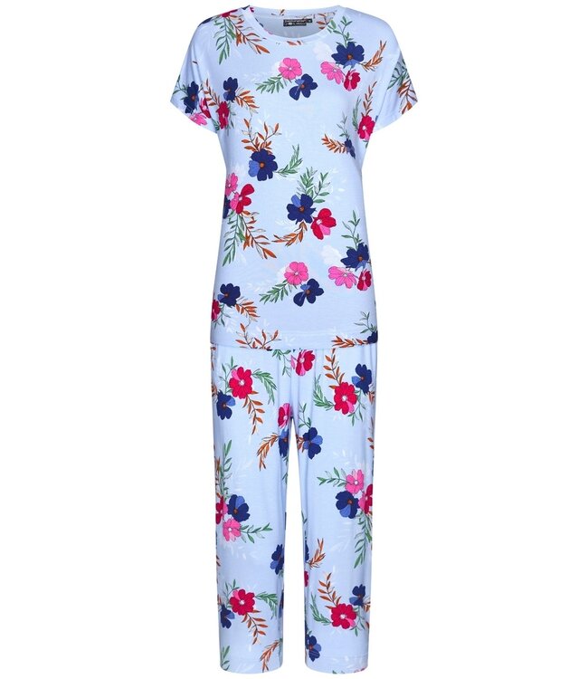 Pastunette Deluxe luxe damespyjama 'pretty garden flowers' met korte mouwen en capri broek