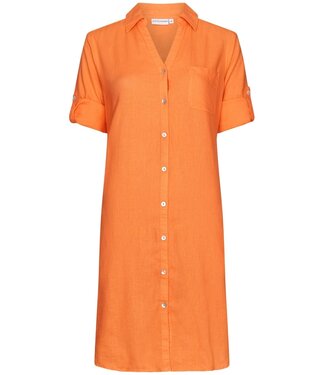 Pastunette Beach oranje, geweven strandshirt met knopen voor dames met lange mouwen en mouwophouders 'sunny day'